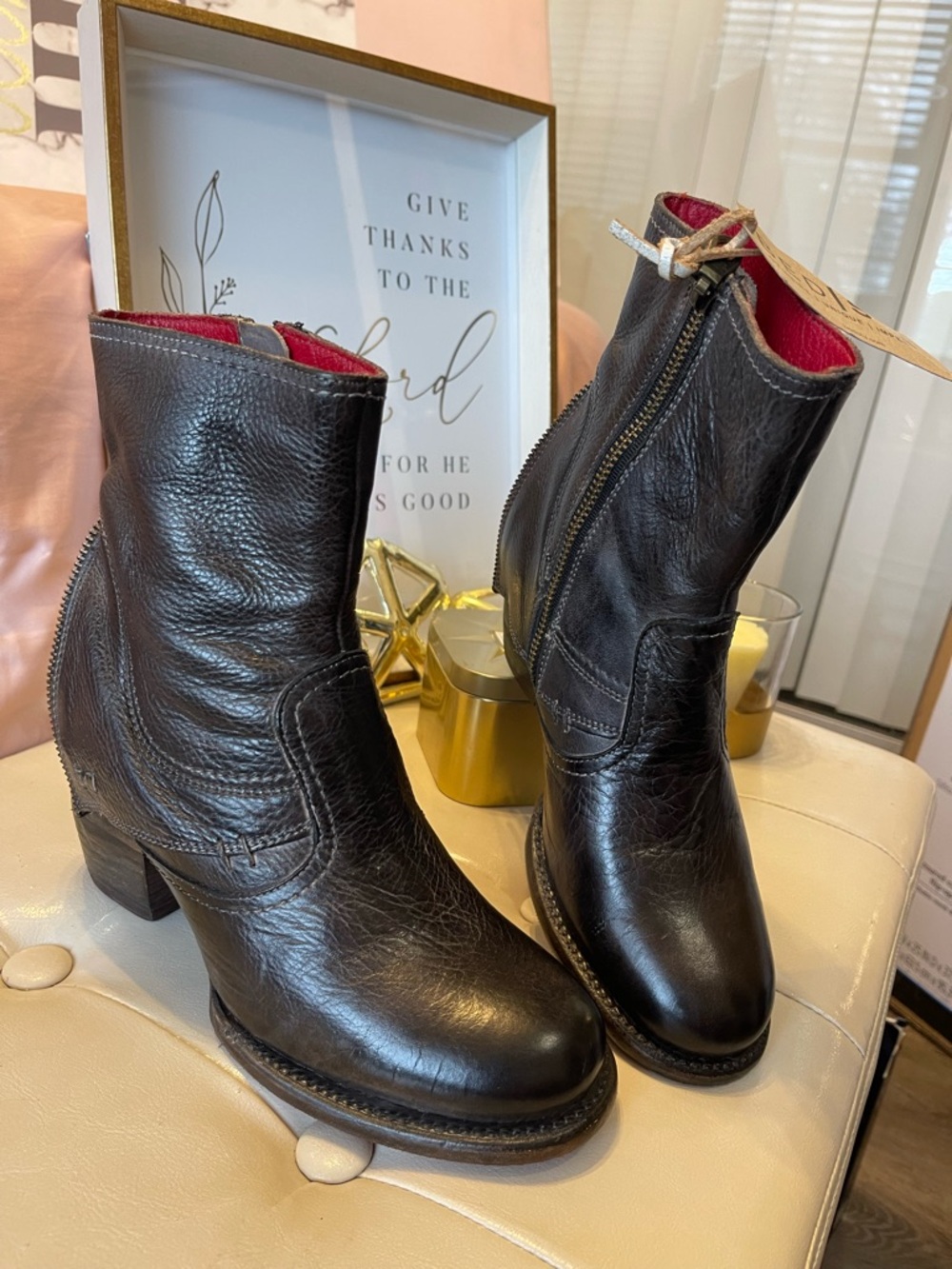 BED|STÜ IRIS BLACK/BROWN HIGH QUALITY LEATHER ANKLE BOOTS SIZE 6.5